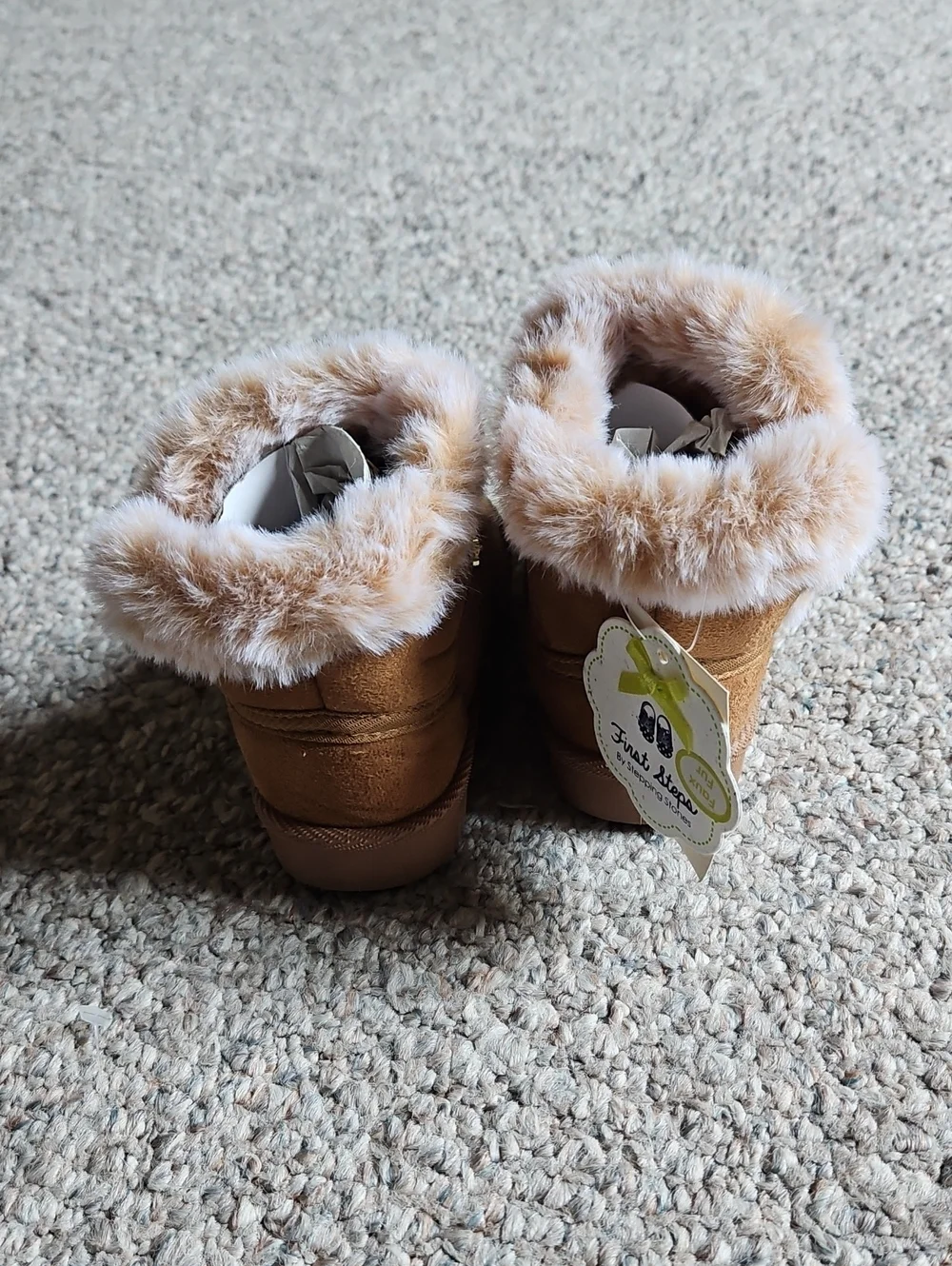 Nrw Just Steps Kids Faux Fur Lined Tan Booties.